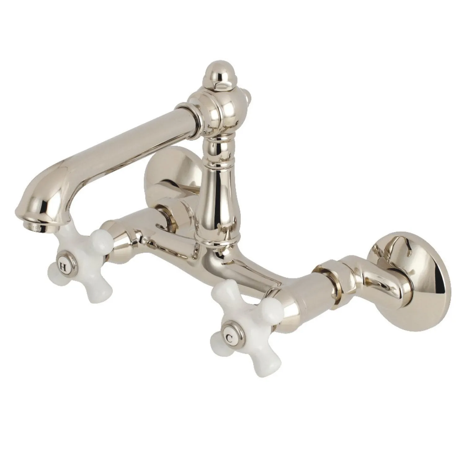 Kingston Brass English Country 2-Hole 6-Inch Adjustable Center Wall Mount Kitchen Faucet