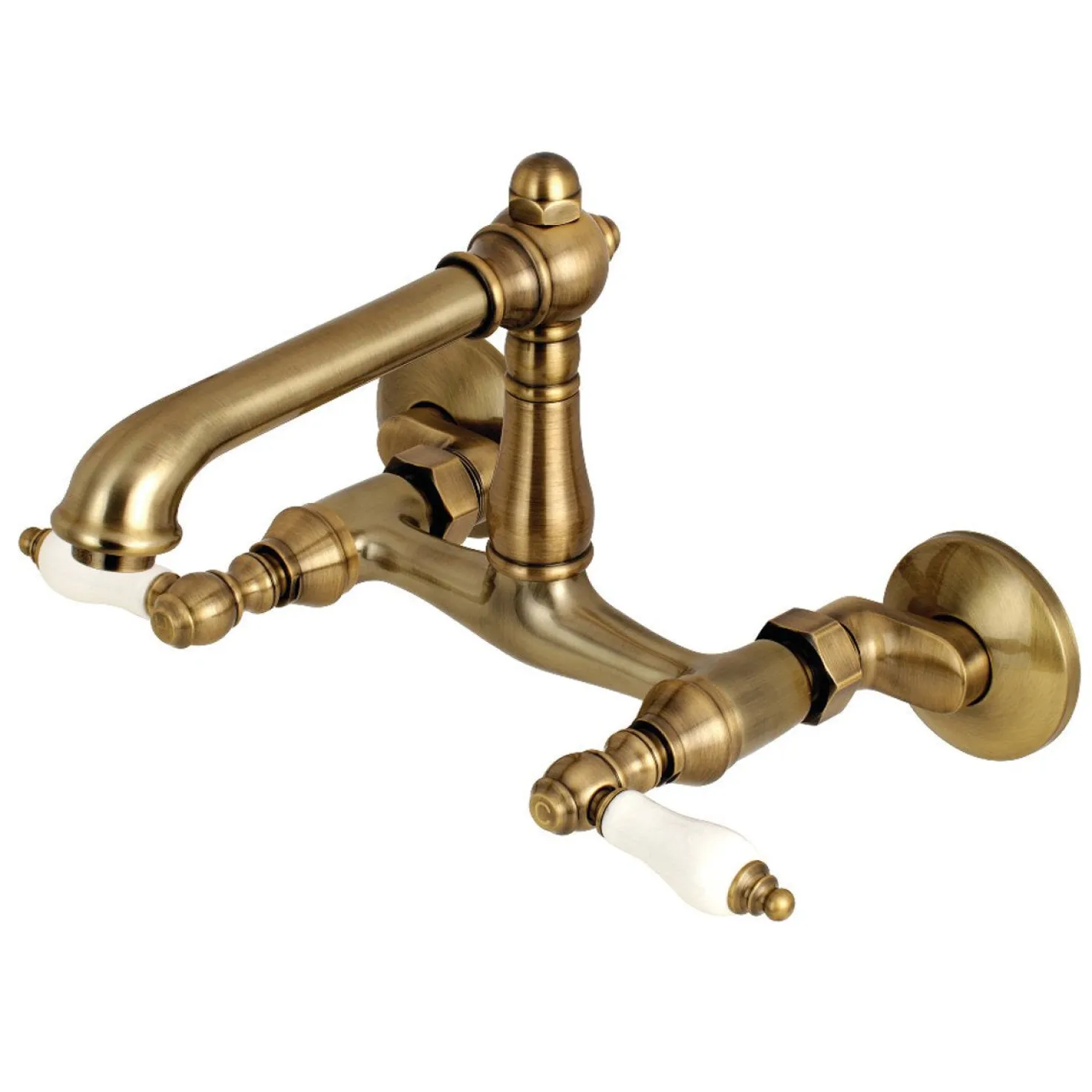 Kingston Brass English Country 6-Inch Adjustable Center Wall Mount 2-Hole Kitchen Faucet