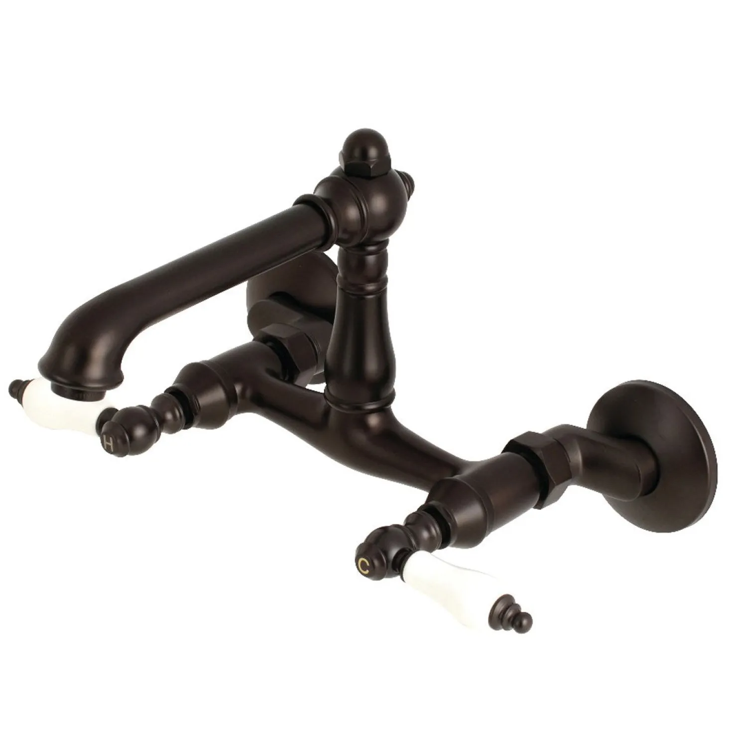 Kingston Brass English Country 6-Inch Adjustable Center Wall Mount 2-Hole Kitchen Faucet