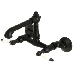Kingston Brass English Country 6-Inch Adjustable Center Wall Mount 2-Hole Kitchen Faucet