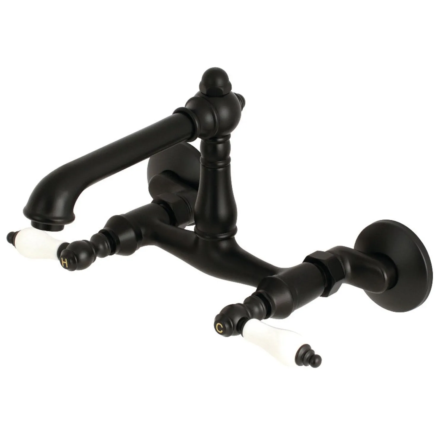 Kingston Brass English Country 6-Inch Adjustable Center Wall Mount 2-Hole Kitchen Faucet