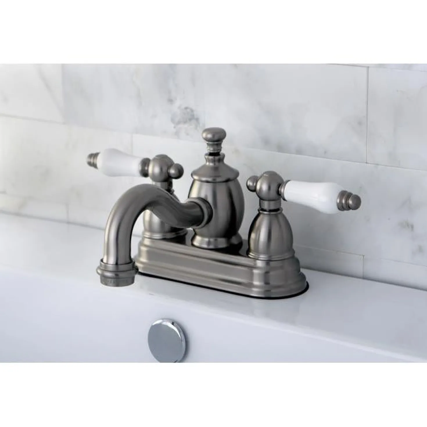 Kingston Brass English Country 4" Centerset Lavatory Faucet with Heritage Spout and Porcelain Lever Handle