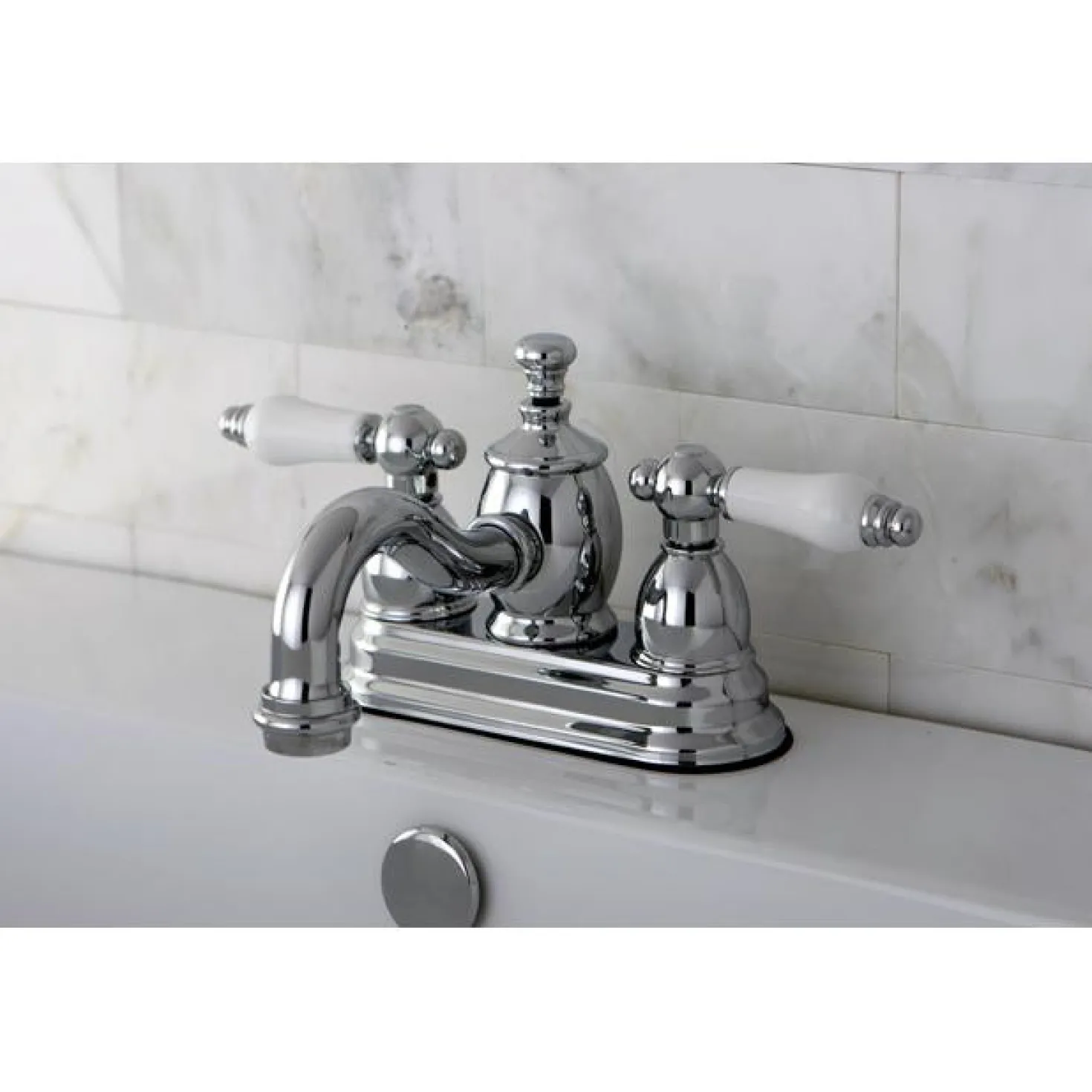 Kingston Brass English Country 4" Centerset Lavatory Faucet with Heritage Spout and Porcelain Lever Handle