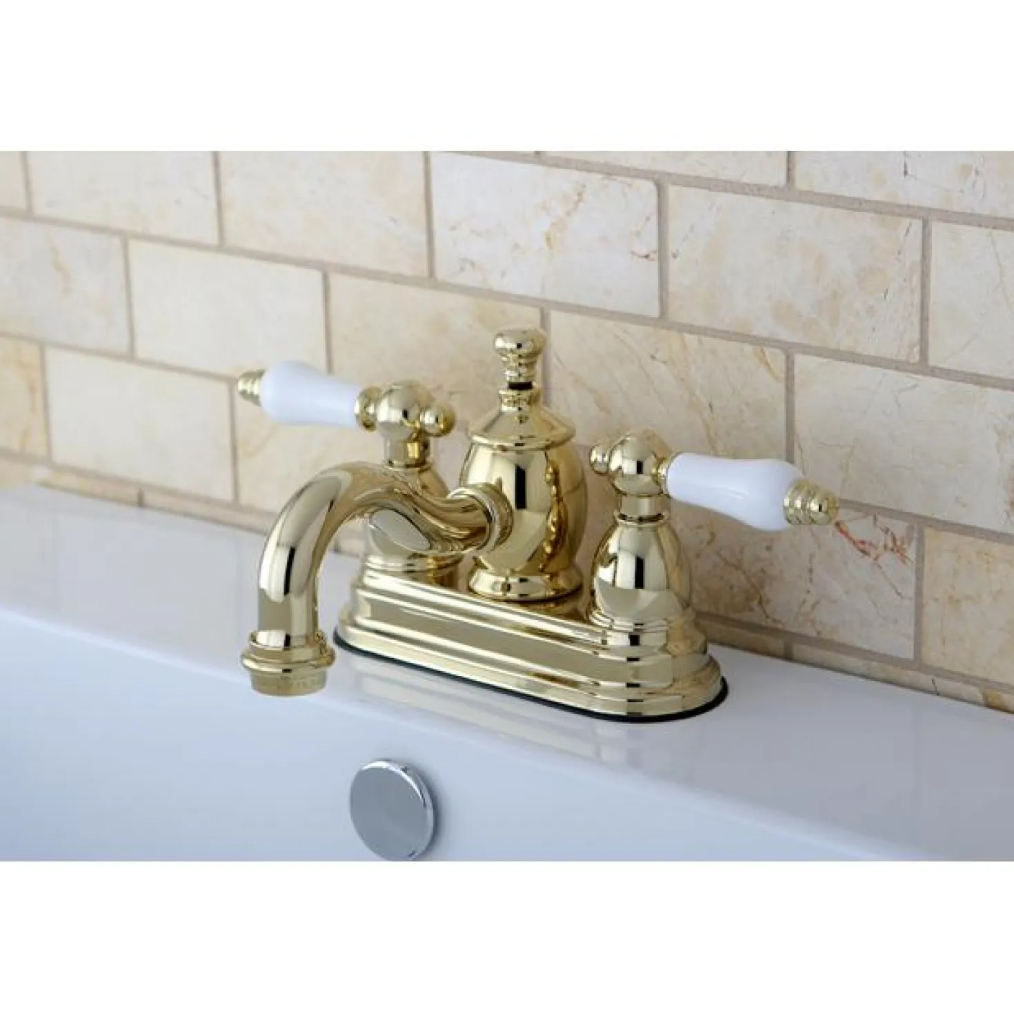 Kingston Brass English Country 4" Centerset Lavatory Faucet with Heritage Spout and Porcelain Lever Handle