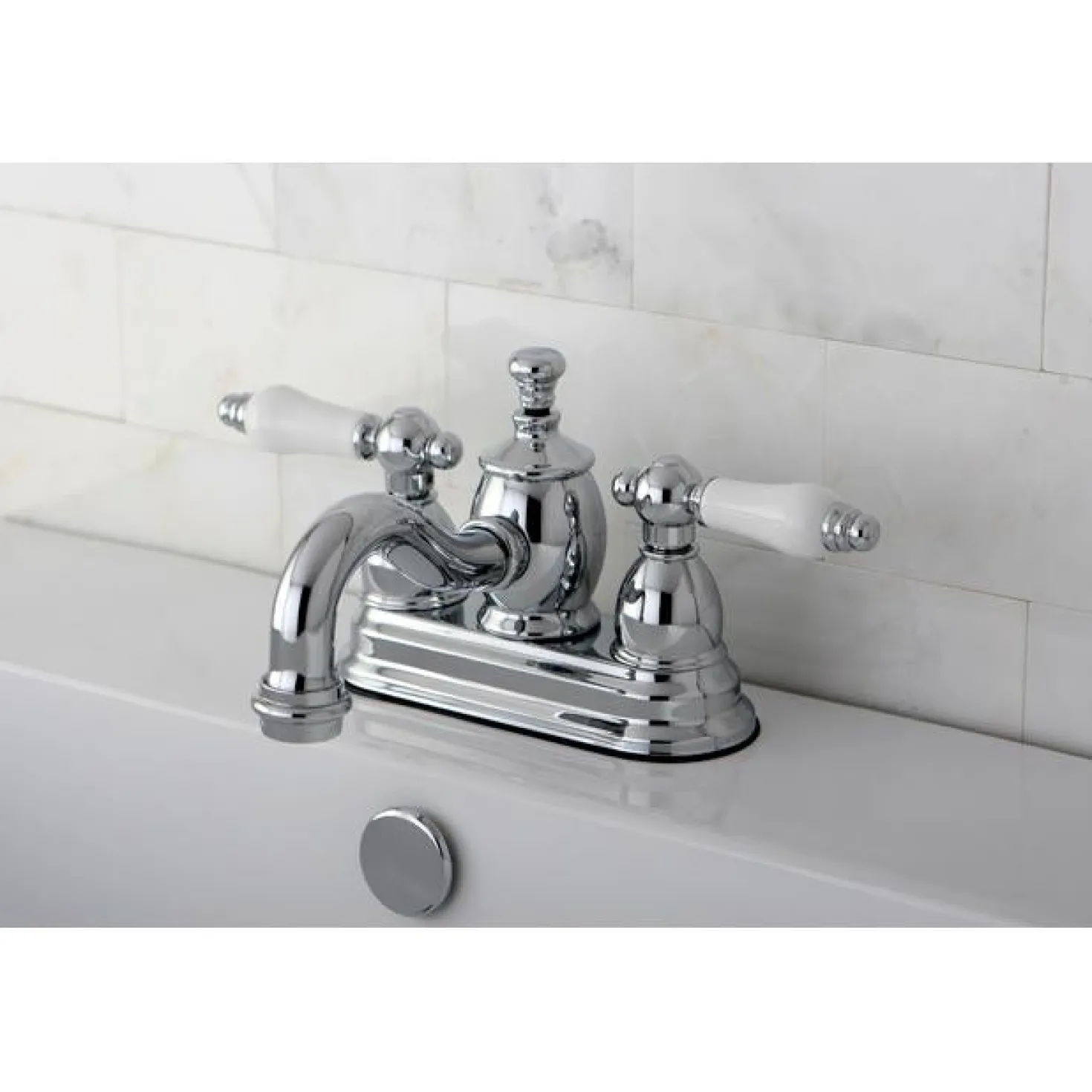 Kingston Brass English Country 4" Centerset Lavatory Faucet with Heritage Spout and Porcelain Lever Handle