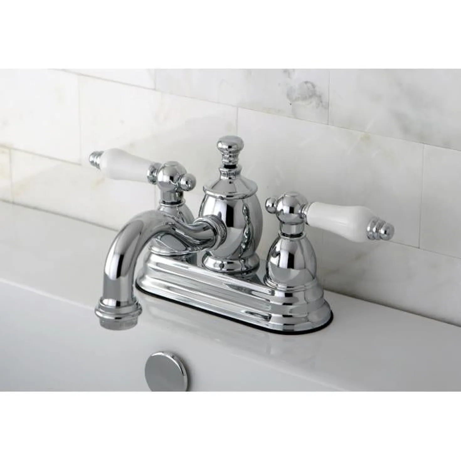 Kingston Brass English Country 4" Centerset Lavatory Faucet with Heritage Spout and Porcelain Lever Handle