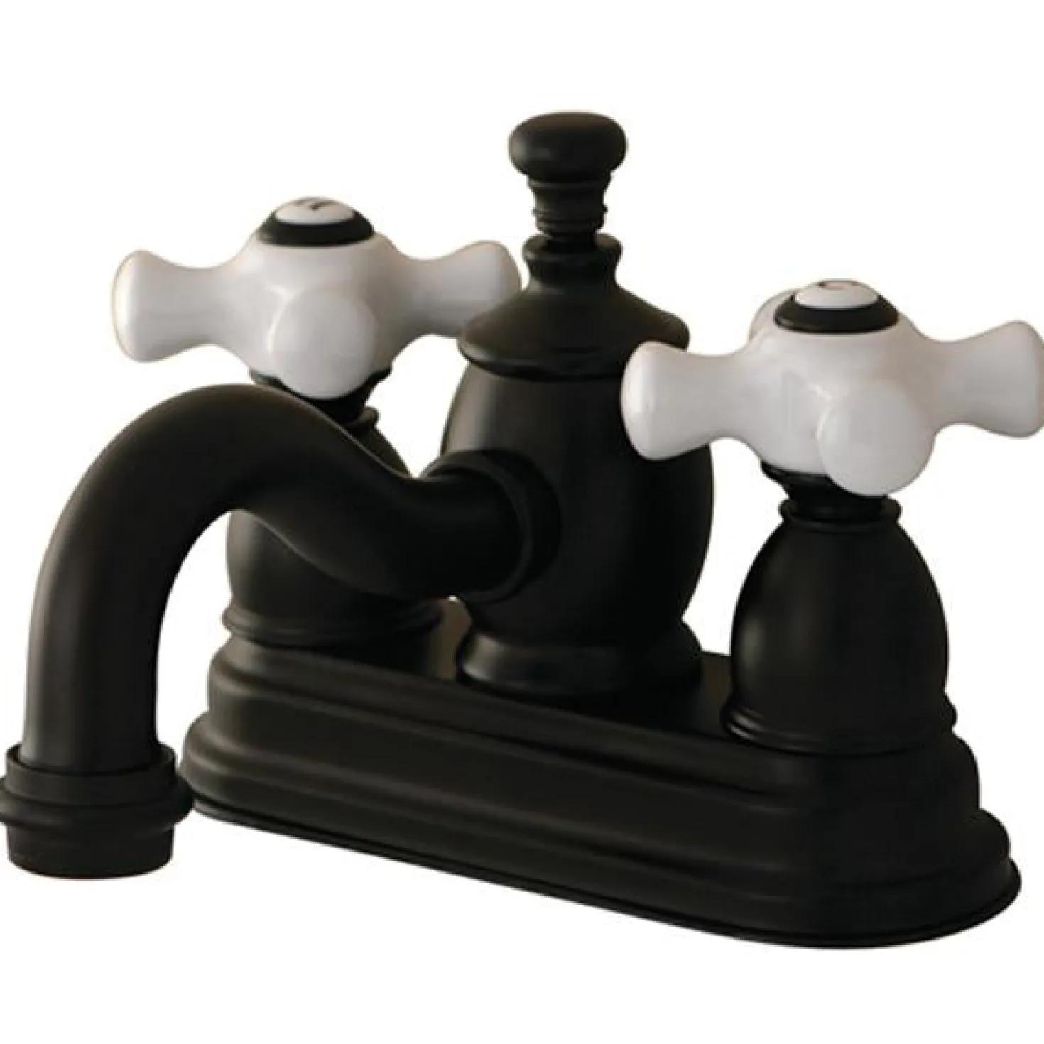 Kingston Brass English Country 4" Centerset Lavatory Faucet with Heritage Spout and Porcelain Cross Handle