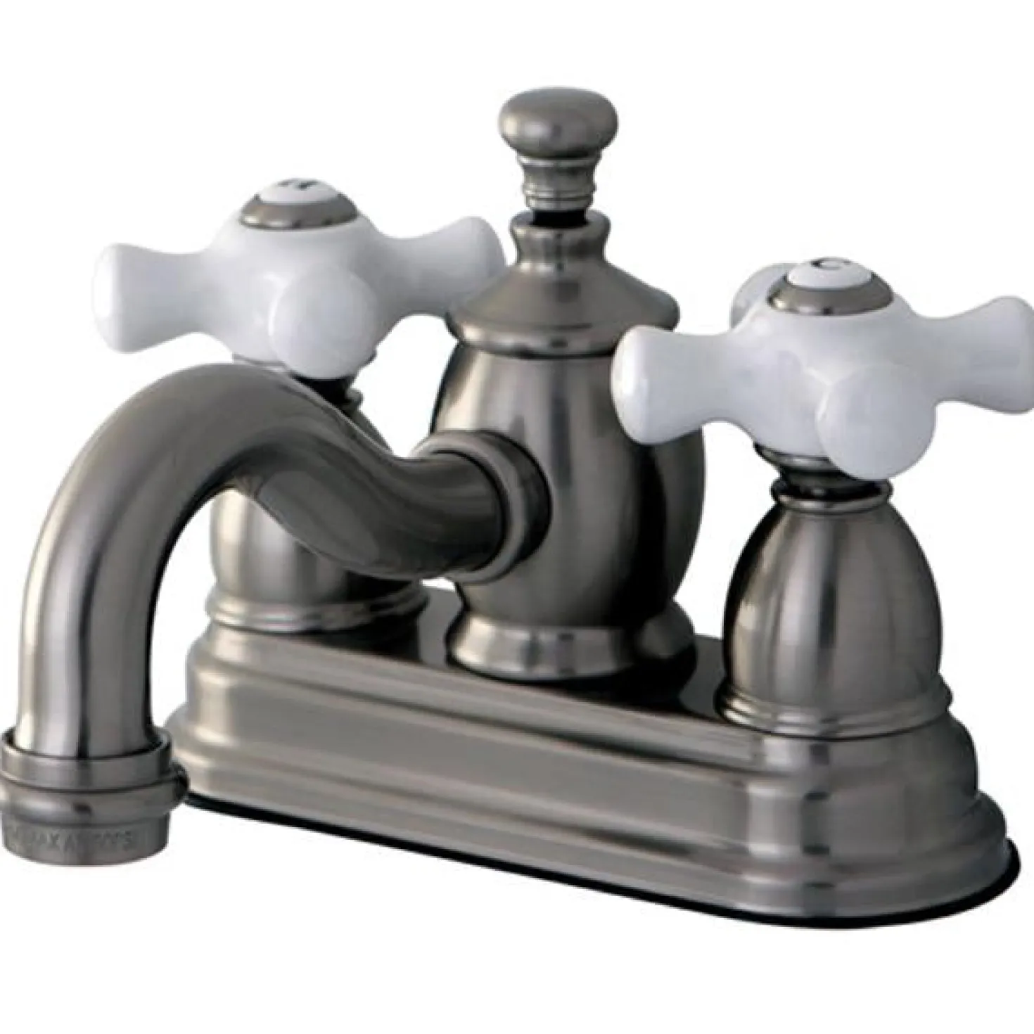 Kingston Brass English Country 4" Centerset Lavatory Faucet with Heritage Spout and Porcelain Cross Handle