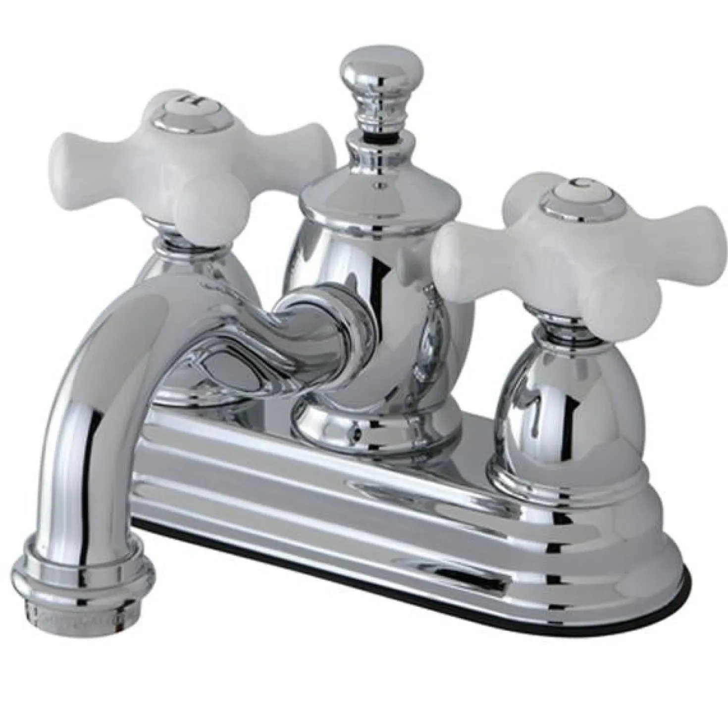 Kingston Brass English Country 4" Centerset Lavatory Faucet with Heritage Spout and Porcelain Cross Handle