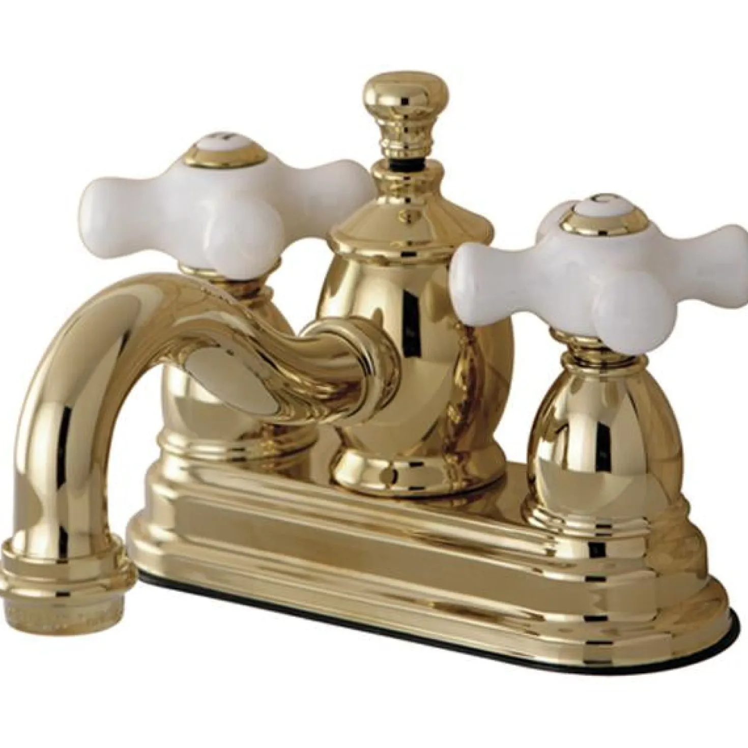 Kingston Brass English Country 4" Centerset Lavatory Faucet with Heritage Spout and Porcelain Cross Handle
