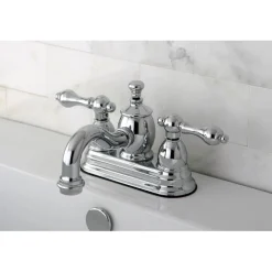 Kingston Brass English Country 4" Centerset Lavatory Faucet with Metal Lever Handle and Heritage Spout