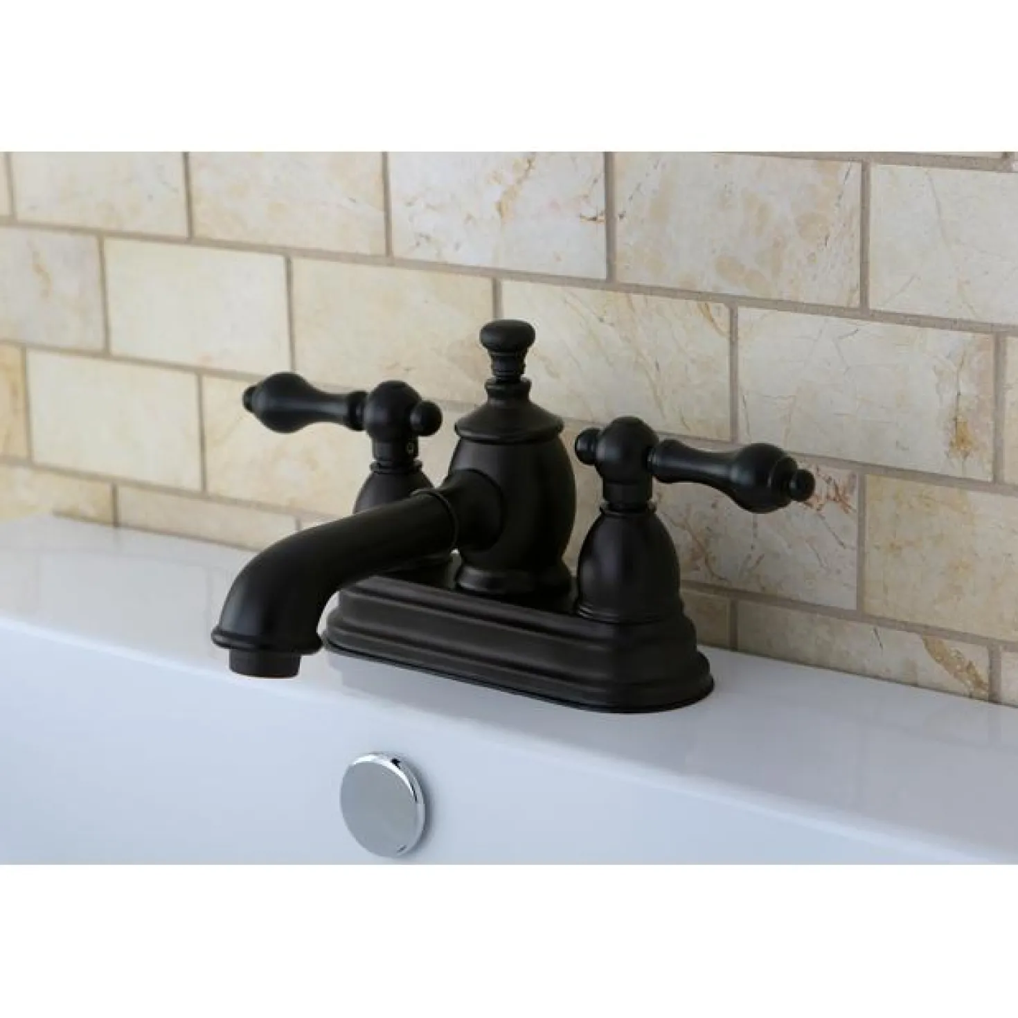 Kingston Brass English Country 4" Centerset Lavatory Faucet with Heritage Spout and Metal Lever Handle