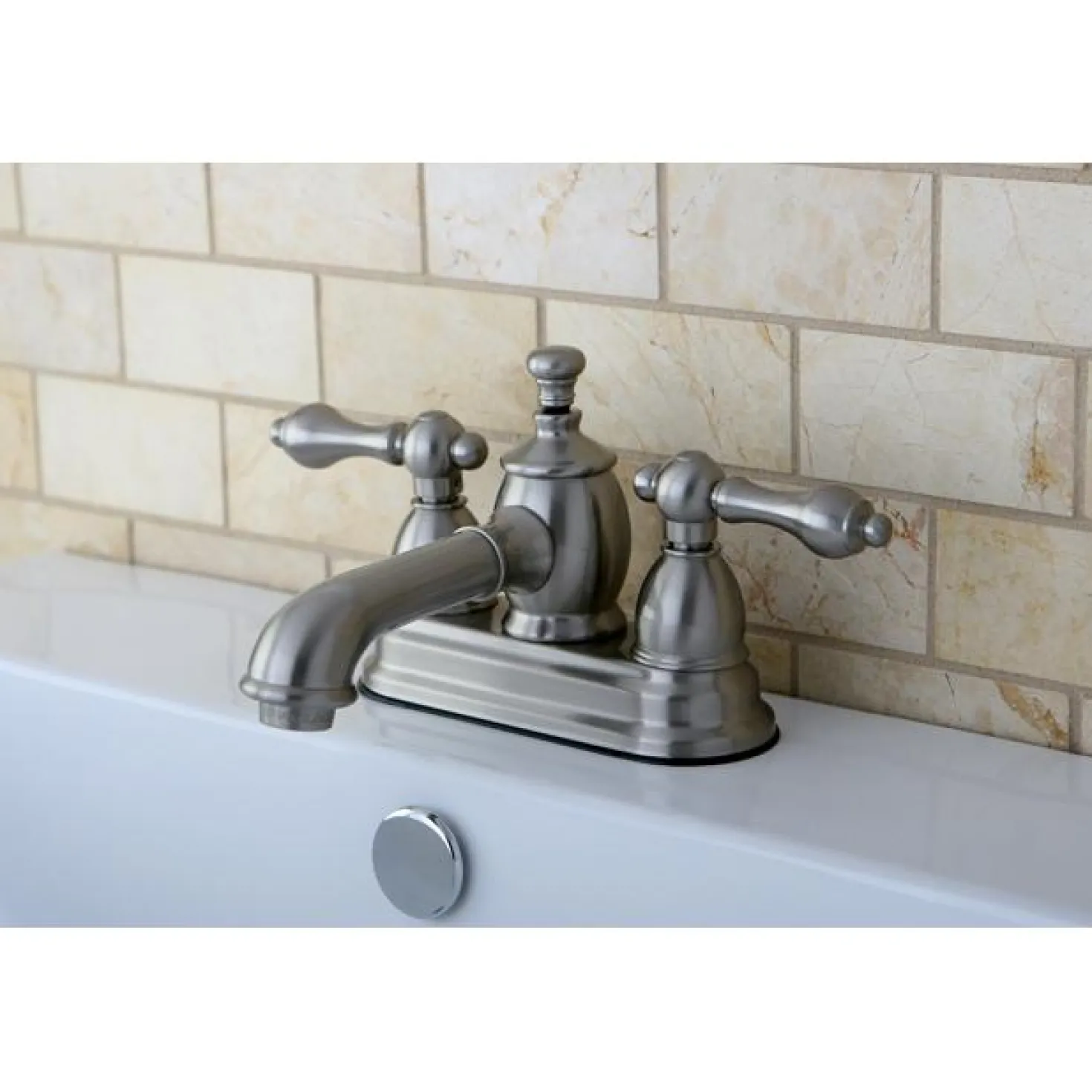 Kingston Brass English Country 4" Centerset Lavatory Faucet with Heritage Spout and Metal Lever Handle
