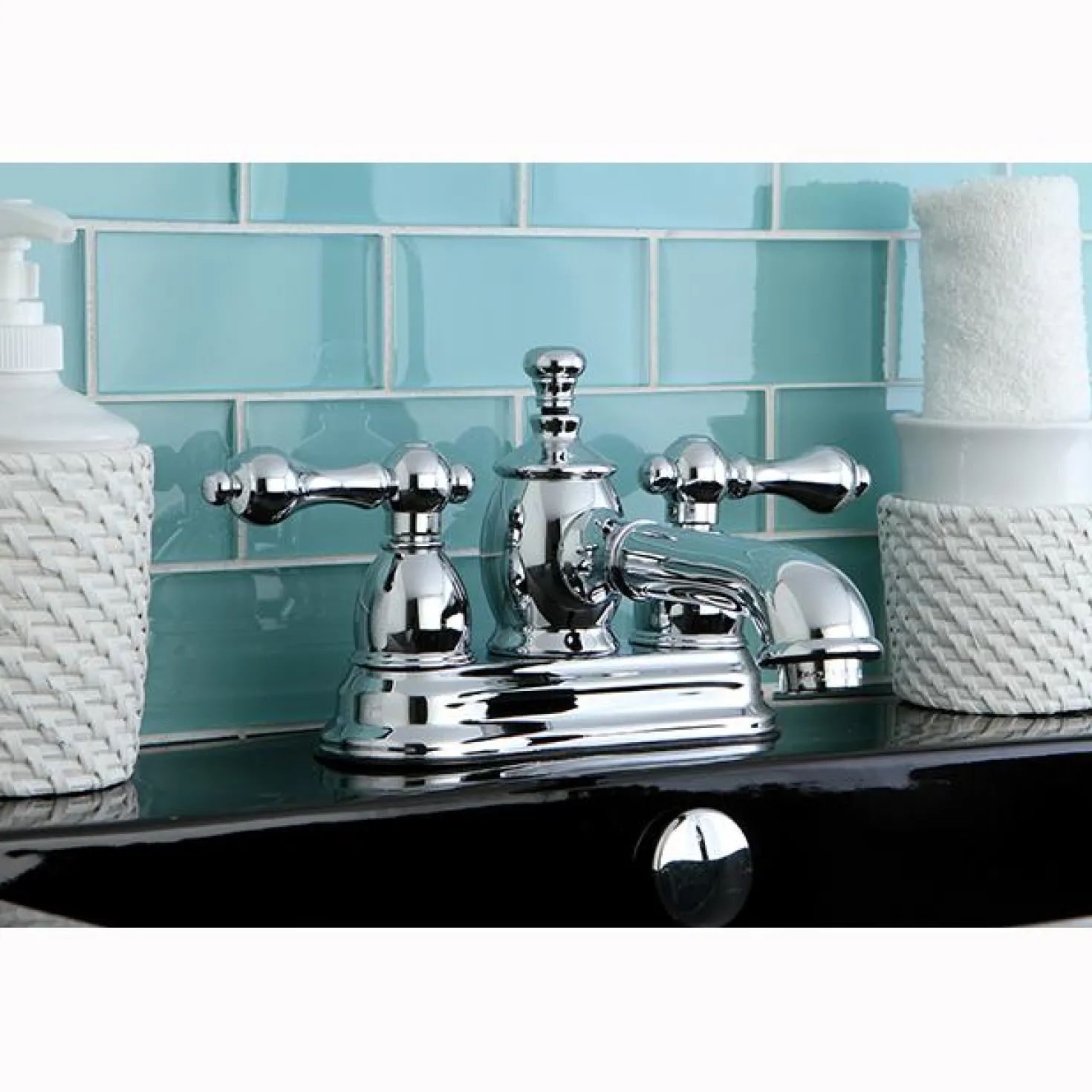Kingston Brass English Country 4" Centerset Lavatory Faucet with Heritage Spout and Metal Lever Handle