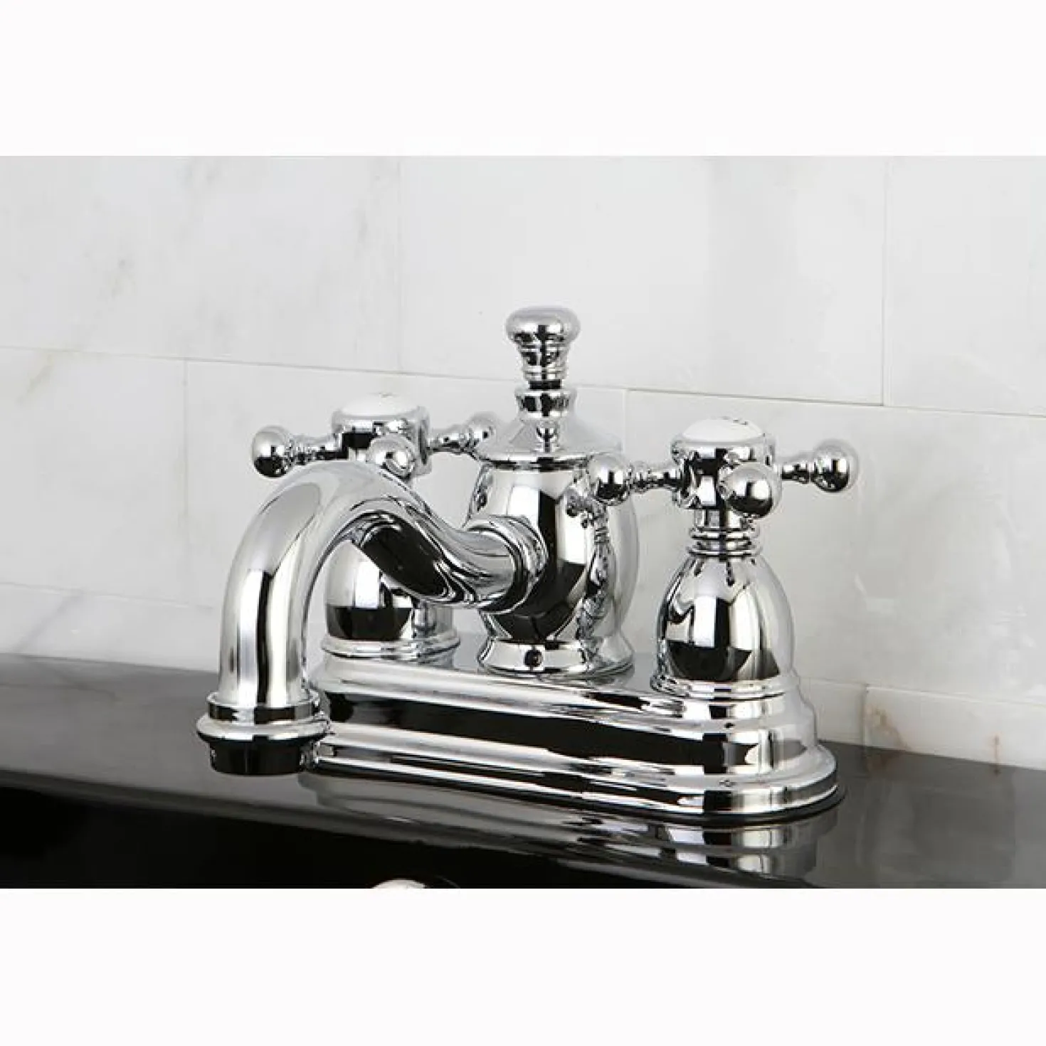 Kingston Brass English Country Classic 4" Centerset Lavatory Faucet with Heritage Spout and Metal Cross Handle