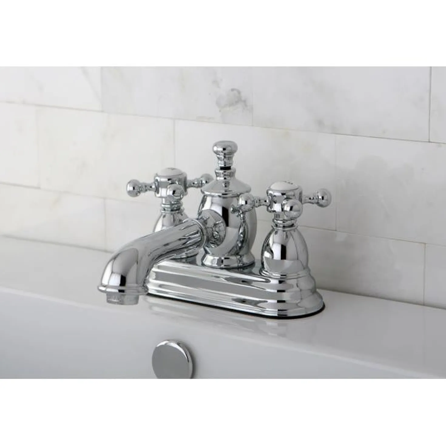 Kingston Brass English Country 4" Centerset Lavatory Faucet with Metal Cross Handle and Heritage Spout