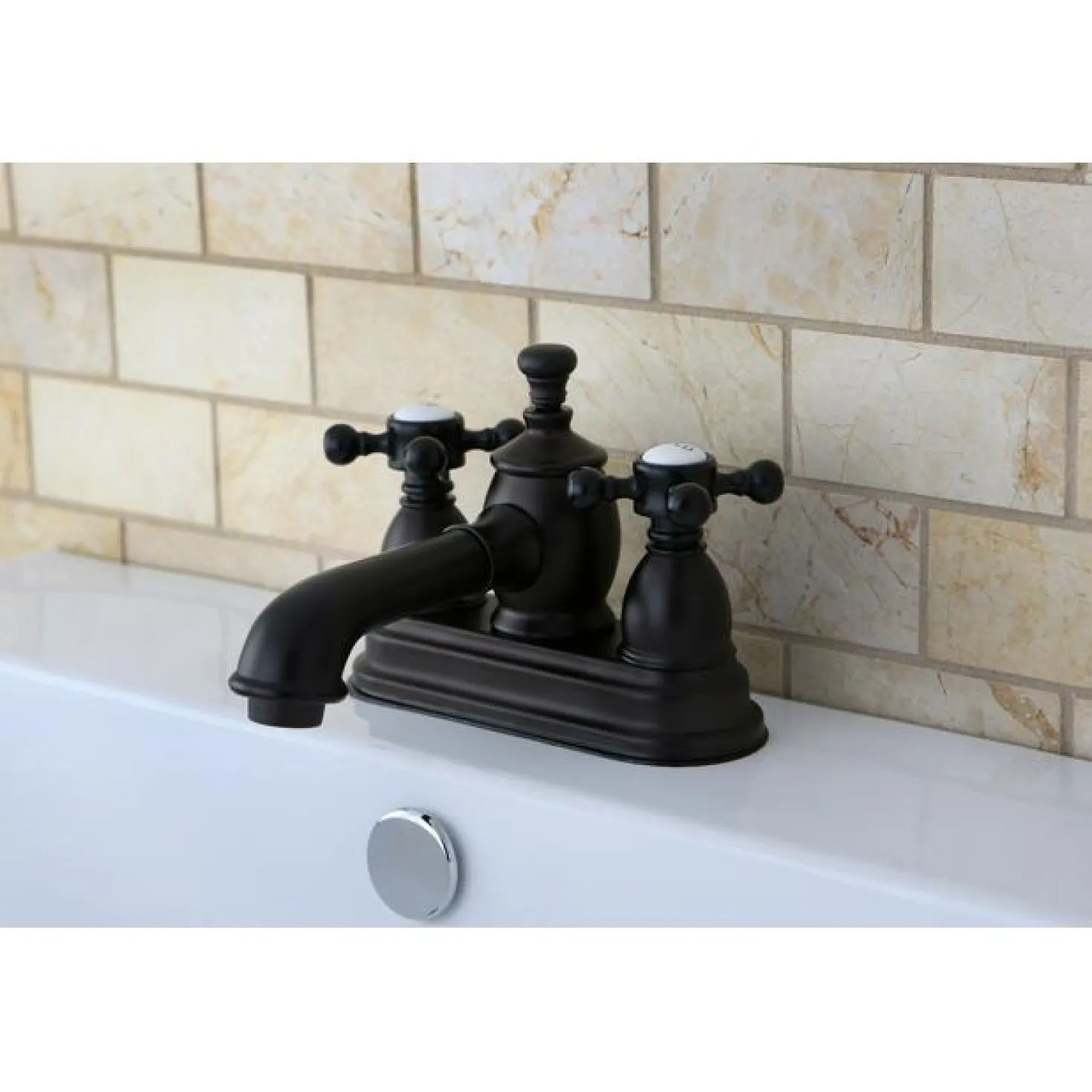 Kingston Brass English Country 4" Centerset Lavatory Faucet with Metal Cross Handle and Heritage Spout