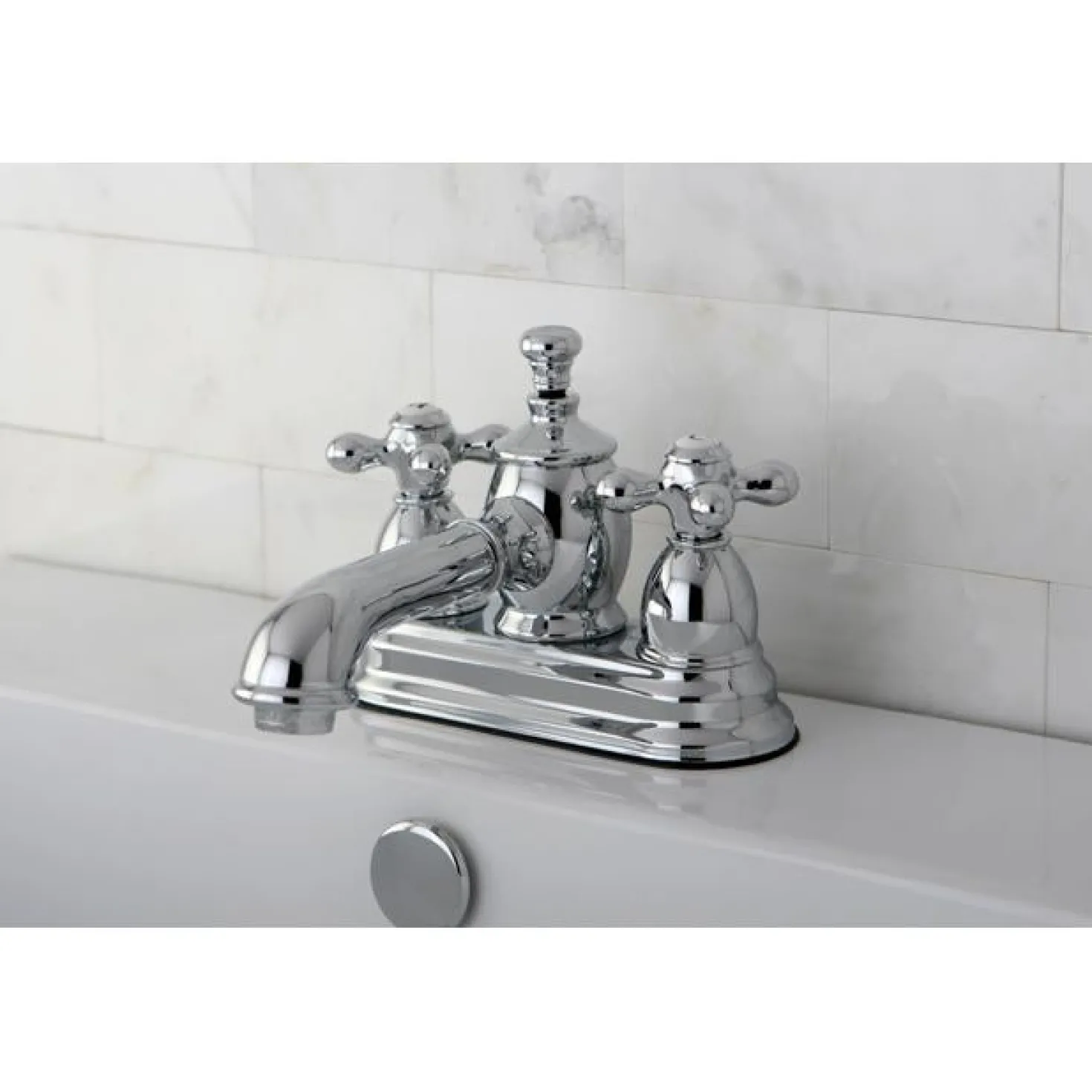 Kingston Brass English Country 4" Centerset Lavatory Faucet with Heritage Spout and Metal Cross Handle