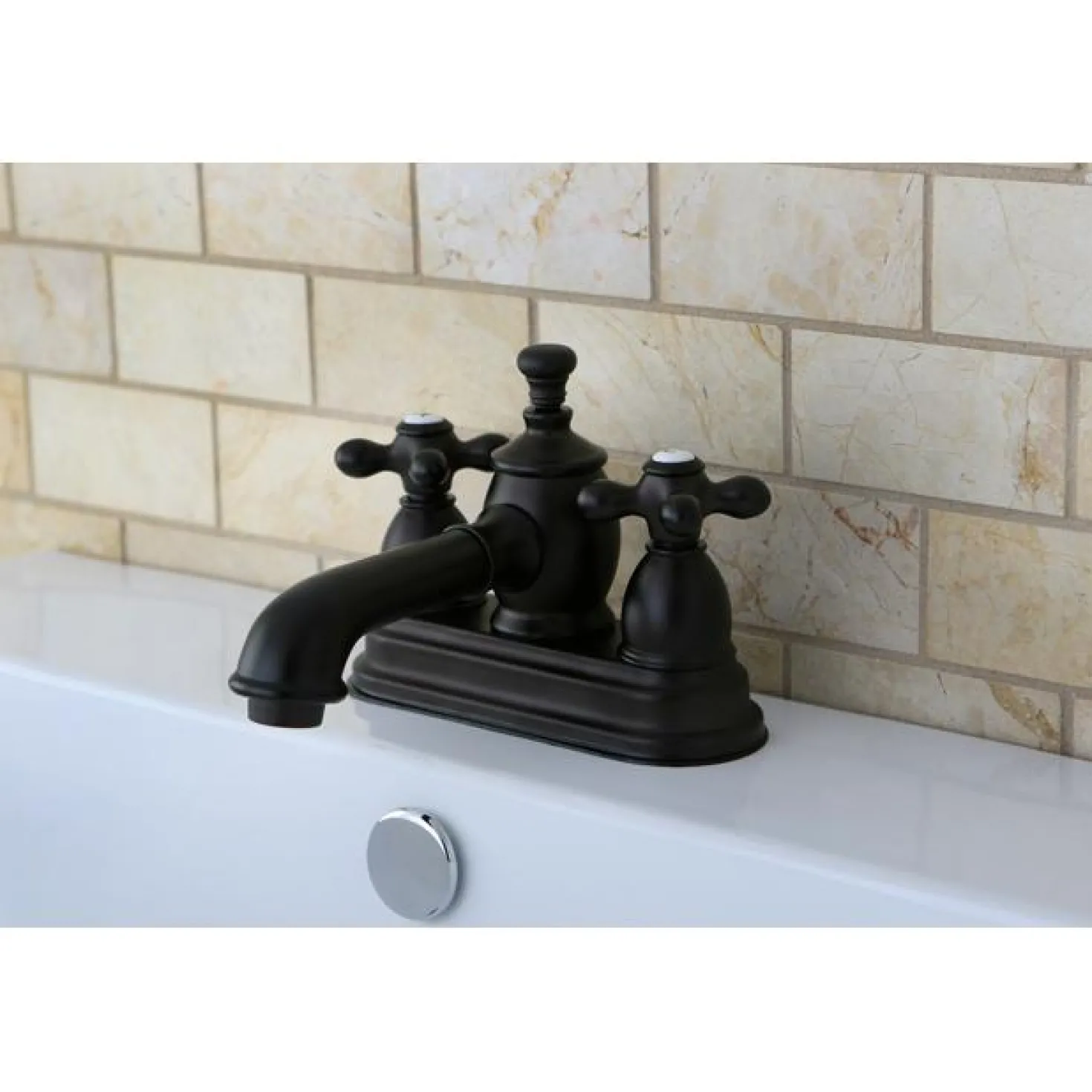 Kingston Brass English Country 4" Centerset Lavatory Faucet with Heritage Spout and Metal Cross Handle