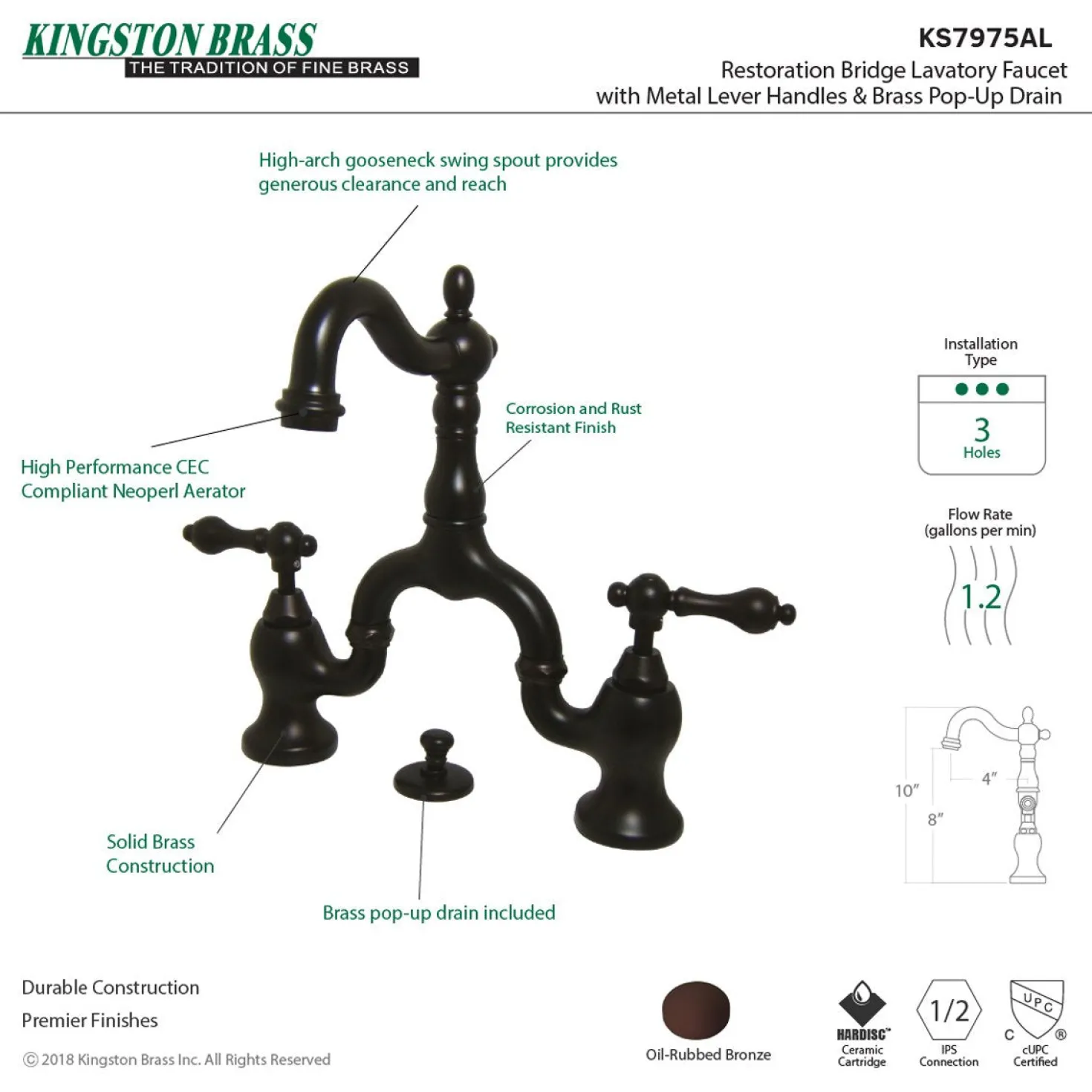Kingston Brass English Country Bathroom Bridge Faucet