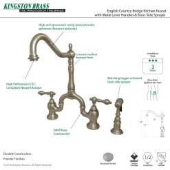 Kingston Brass English Country Kitchen Bridge Faucet with Brass Sprayer