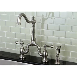 Kingston Brass English Country Kitchen Bridge Faucet with Brass Sprayer