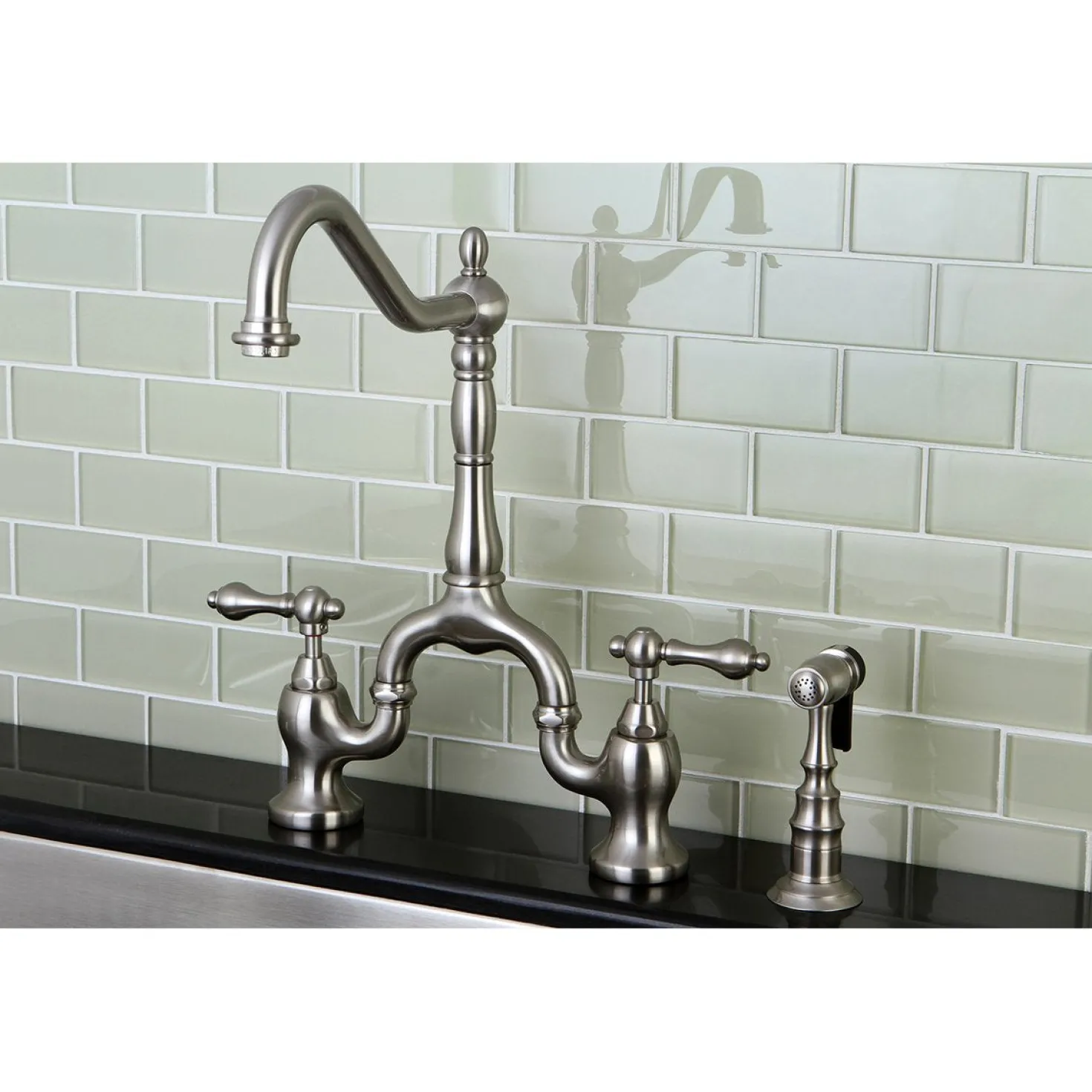 Kingston Brass English Country Kitchen Bridge Faucet with Brass Sprayer