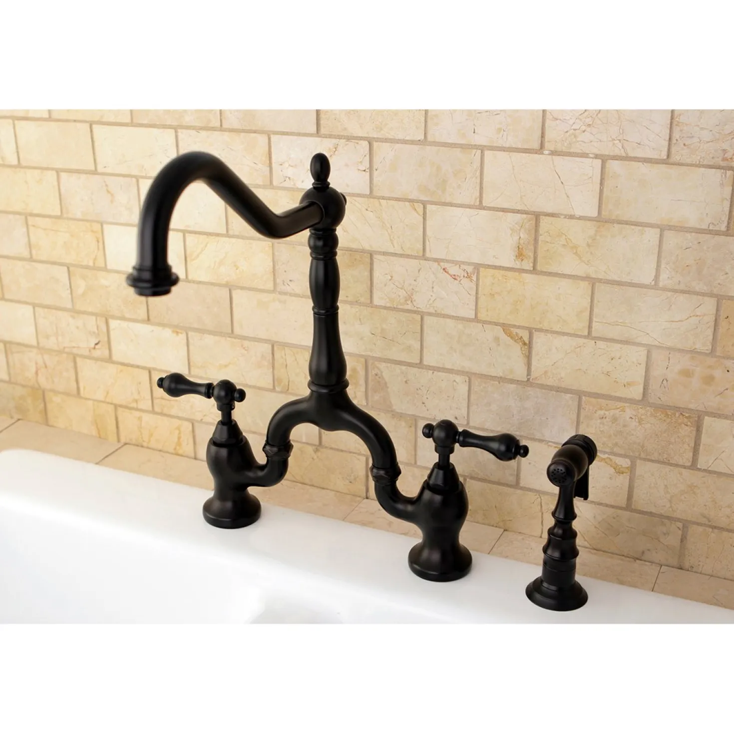 Kingston Brass English Country Kitchen Bridge Faucet with Brass Sprayer
