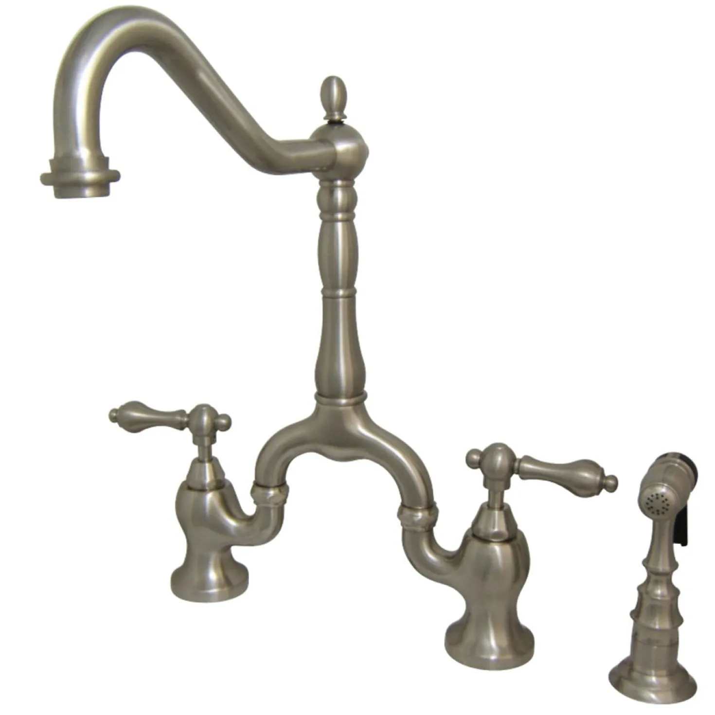 Kingston Brass English Country Kitchen Bridge Faucet with Brass Sprayer