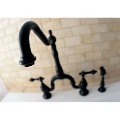 Kingston Brass English Country Kitchen Bridge Faucet with Brass Sprayer