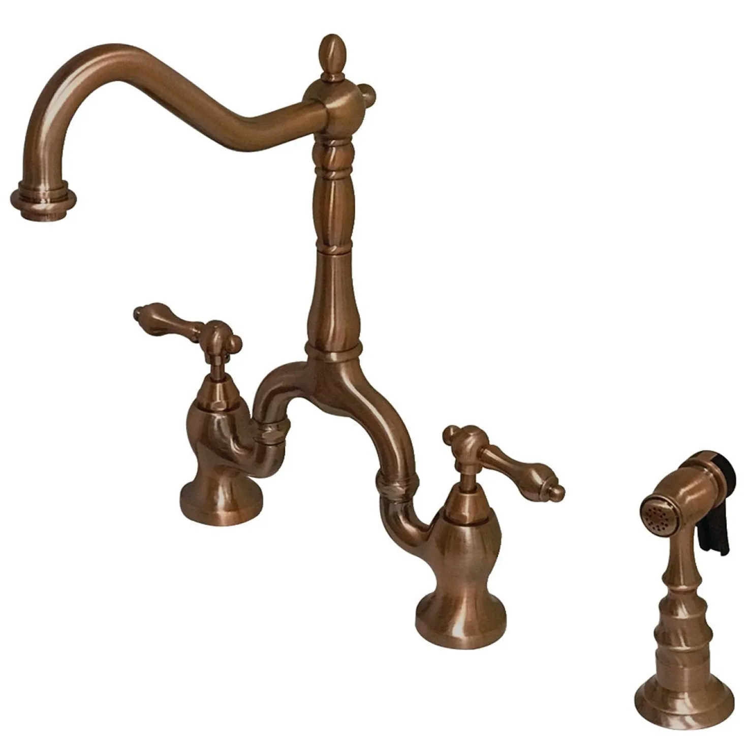 Kingston Brass English Country Kitchen Bridge Faucet with Brass Sprayer