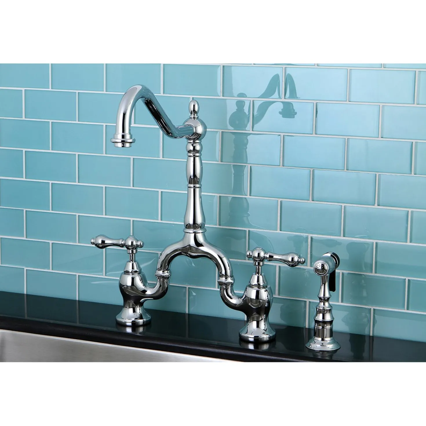 Kingston Brass English Country Kitchen Bridge Faucet with Brass Sprayer