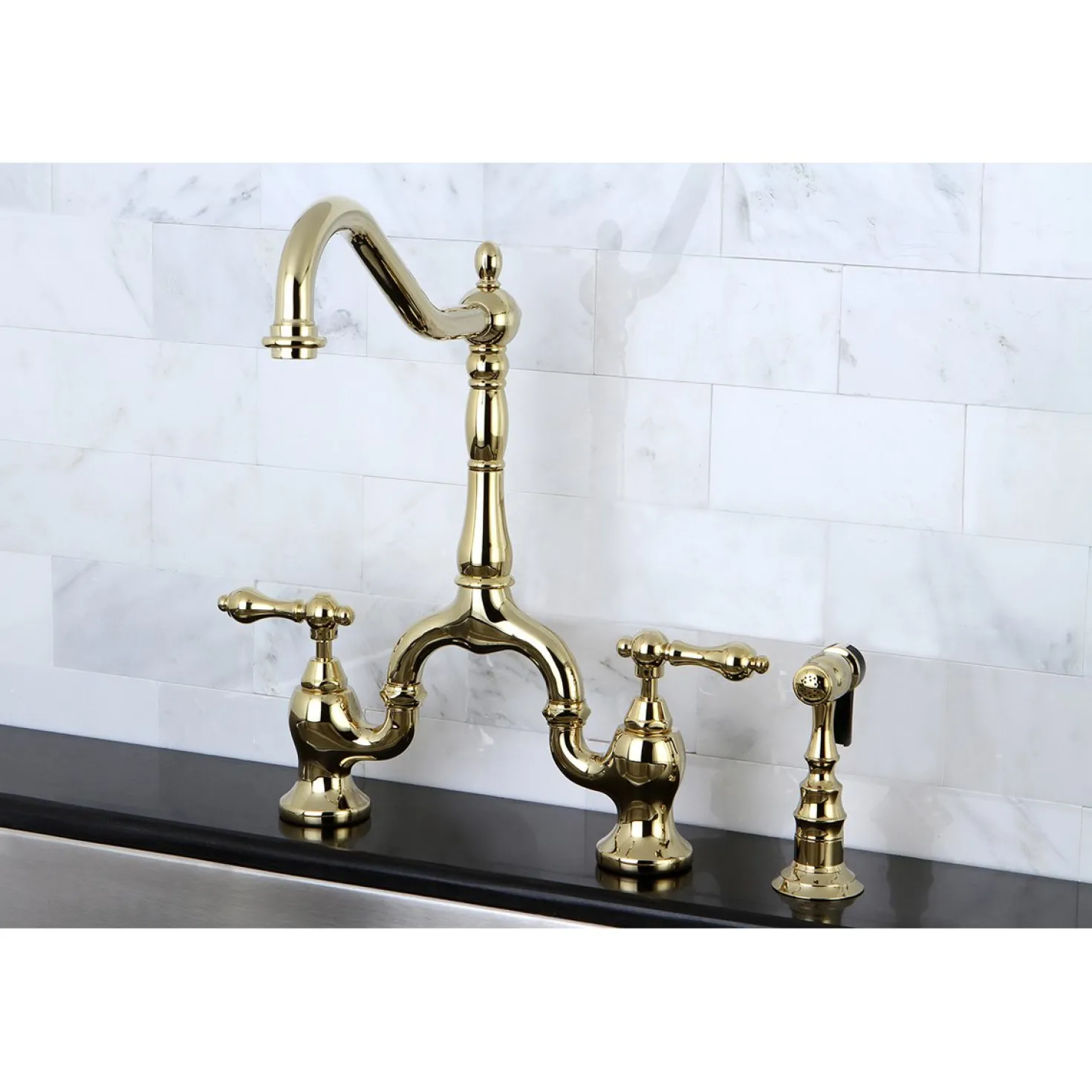 Kingston Brass English Country Kitchen Bridge Faucet with Brass Sprayer