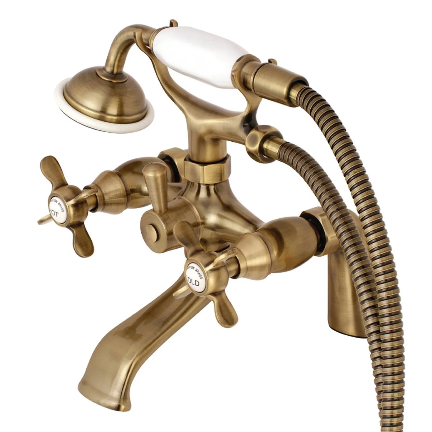 Kingston Brass Essex 6" Centers Deck Mount Clawfoot Tub Filler with Hand Shower