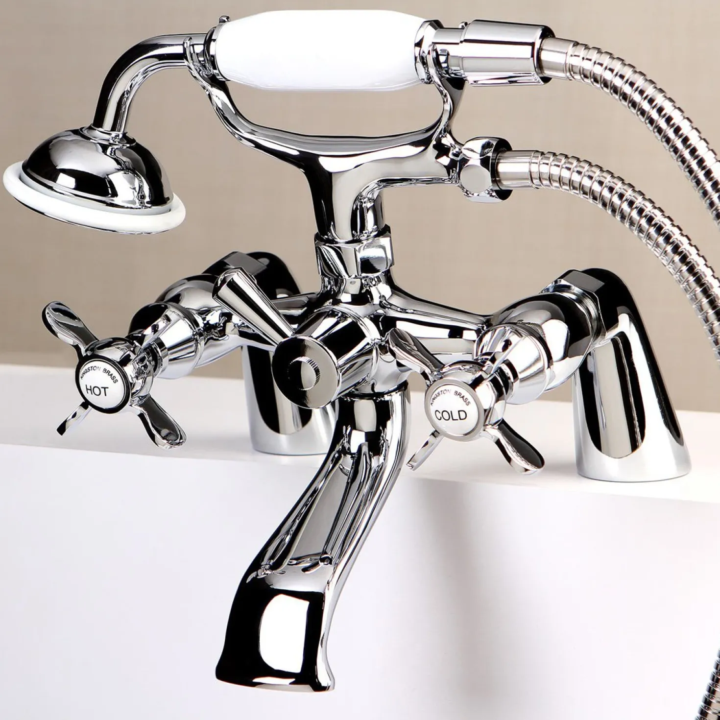 Kingston Brass Essex 6" Centers Deck Mount Clawfoot Tub Filler with Hand Shower