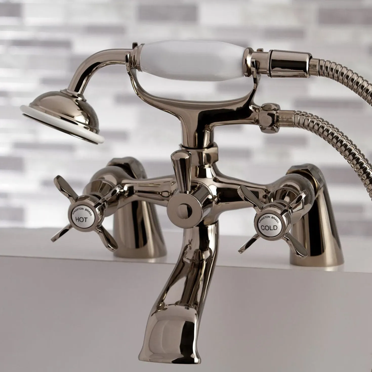 Kingston Brass Essex 6" Centers Deck Mount Clawfoot Tub Filler with Hand Shower