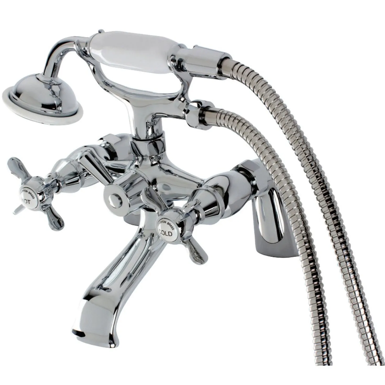 Kingston Brass Essex 6" Centers Deck Mount Clawfoot Tub Filler with Hand Shower