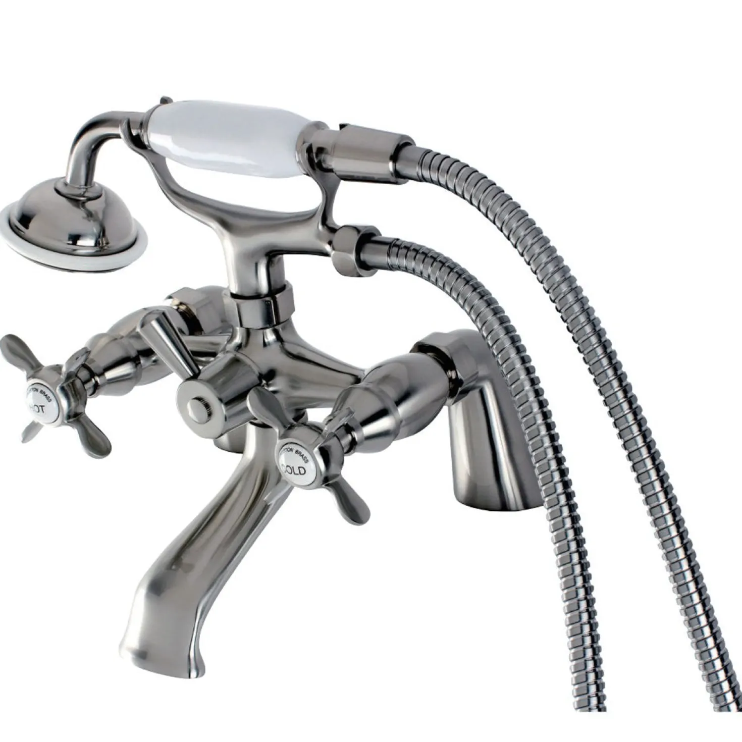 Kingston Brass Essex 6" Centers Deck Mount Clawfoot Tub Filler with Hand Shower