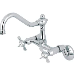 Kingston Brass Essex Cross-Handle 6-Inch Adjustable Center Wall Mount Kitchen Faucet