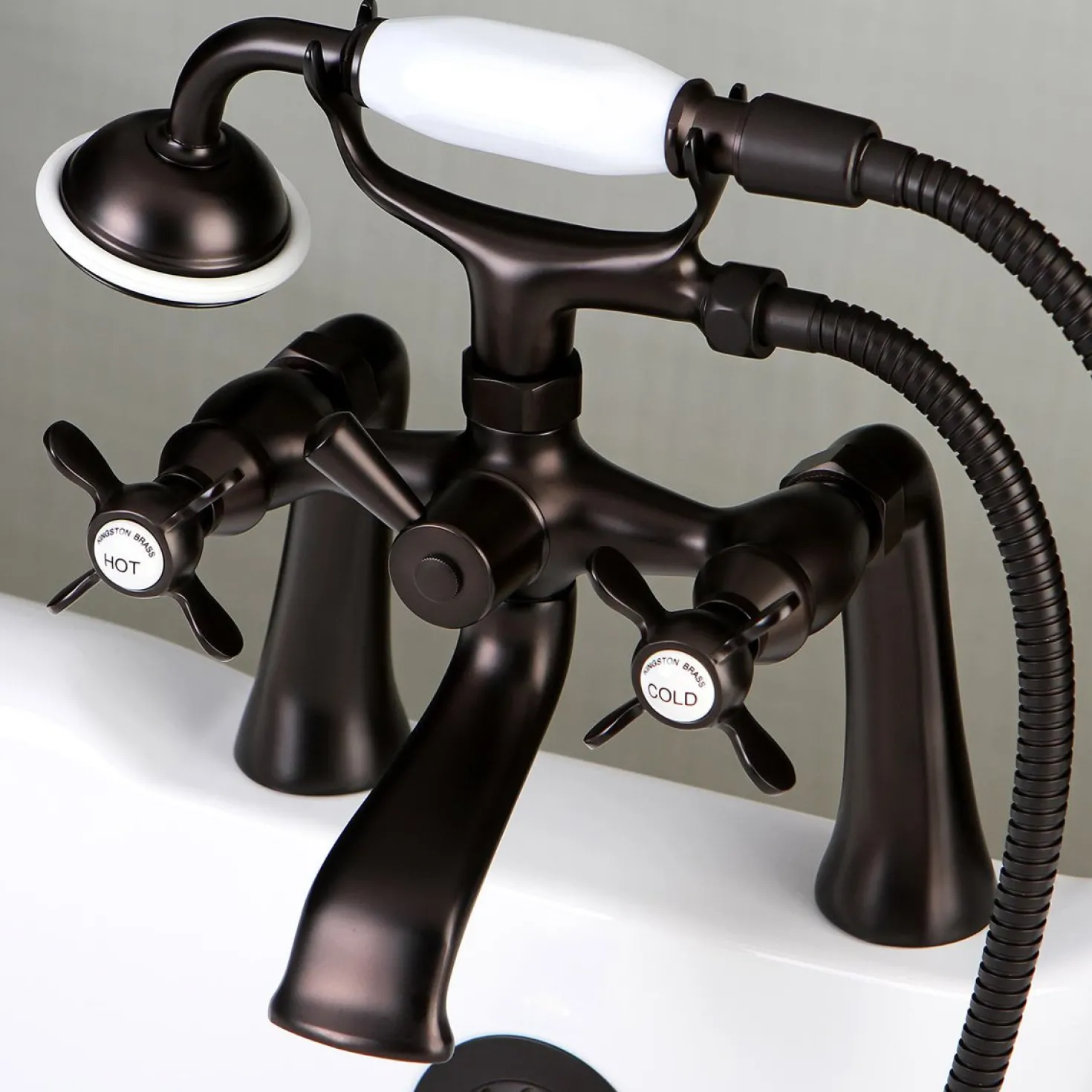 Kingston Brass Essex Deck Mount Clawfoot Tub Filler with Hand Shower