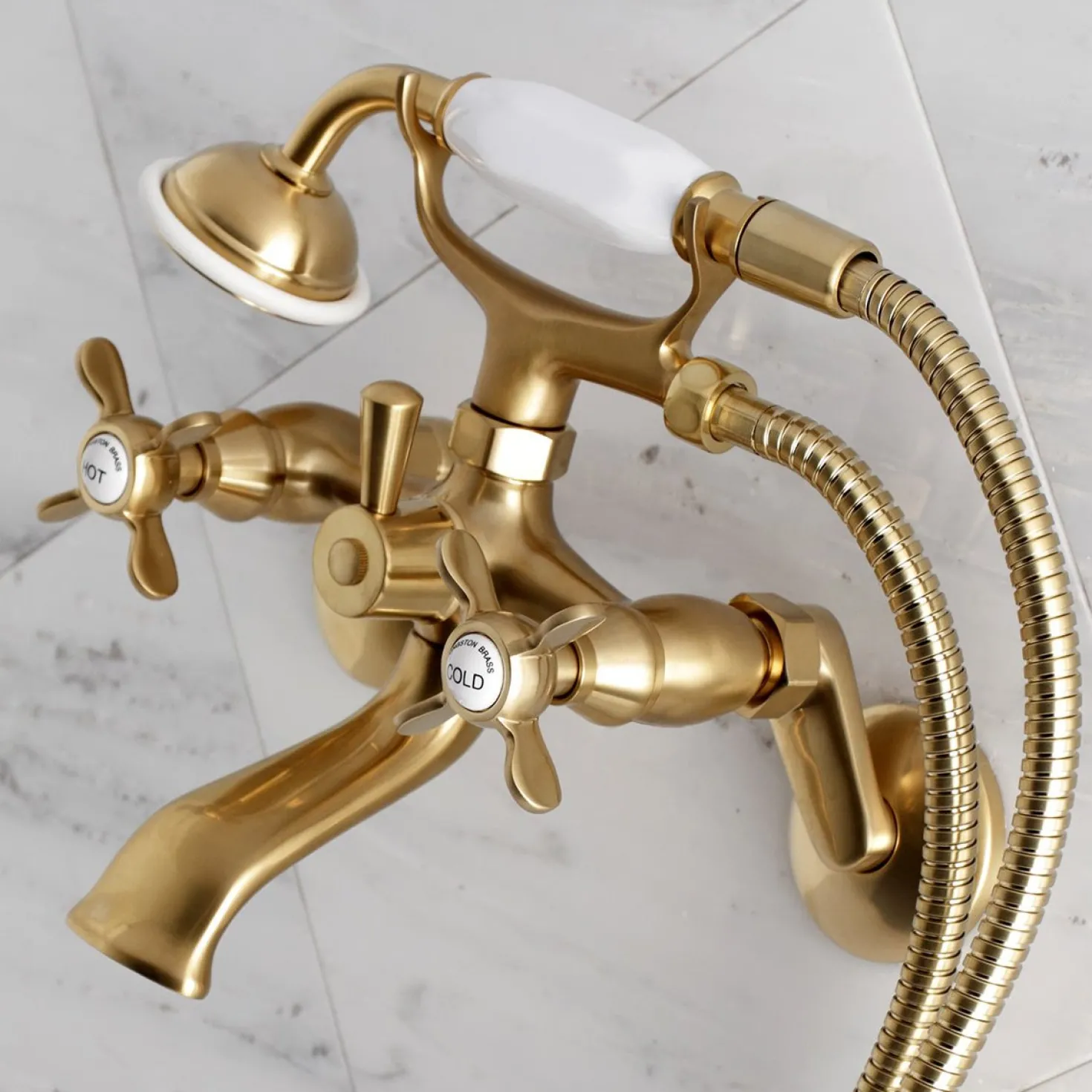 Kingston Brass Essex 2-Handle Wall Mount Clawfoot Tub Faucet with Hand Shower