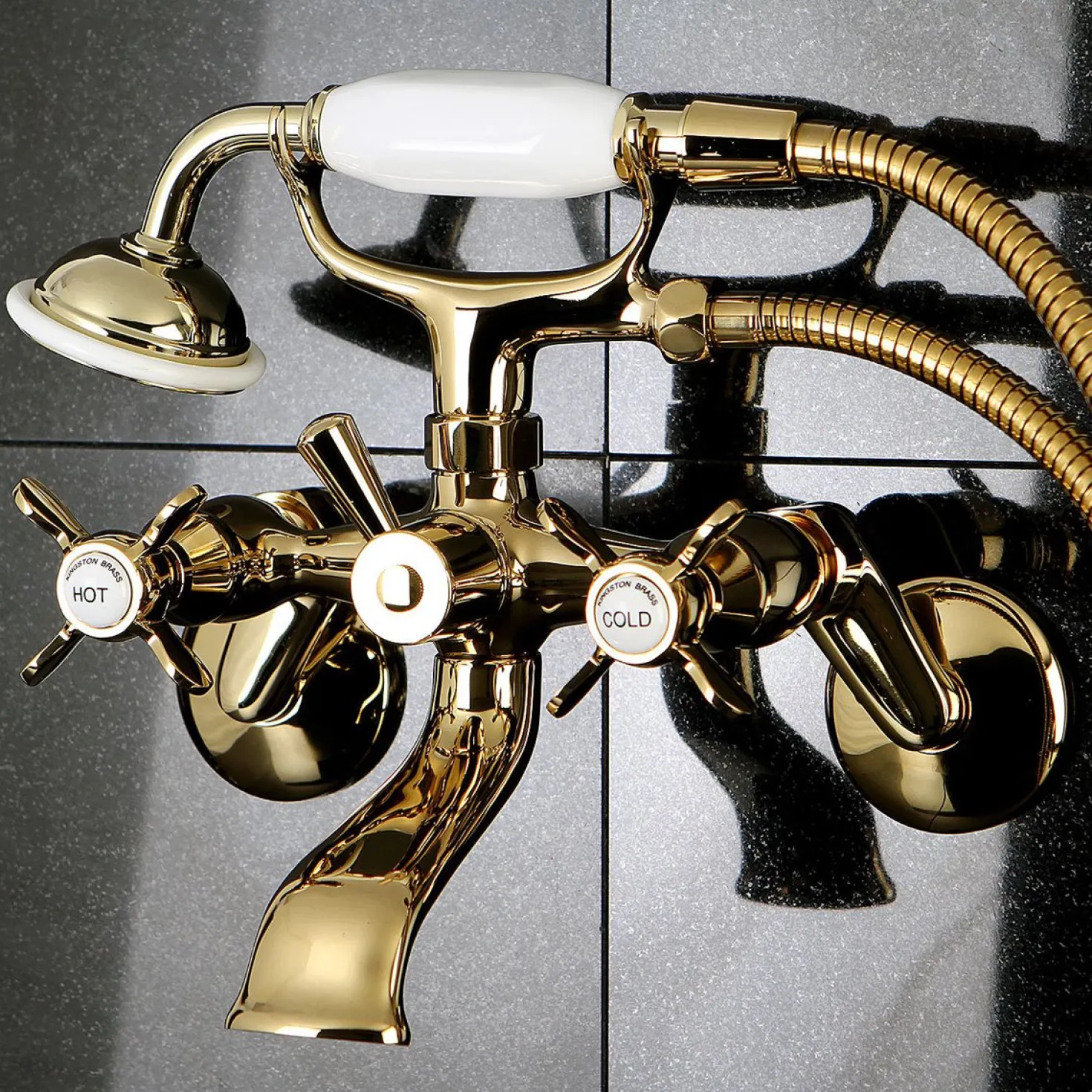Kingston Brass Essex 2-Handle Wall Mount Clawfoot Tub Faucet with Hand Shower