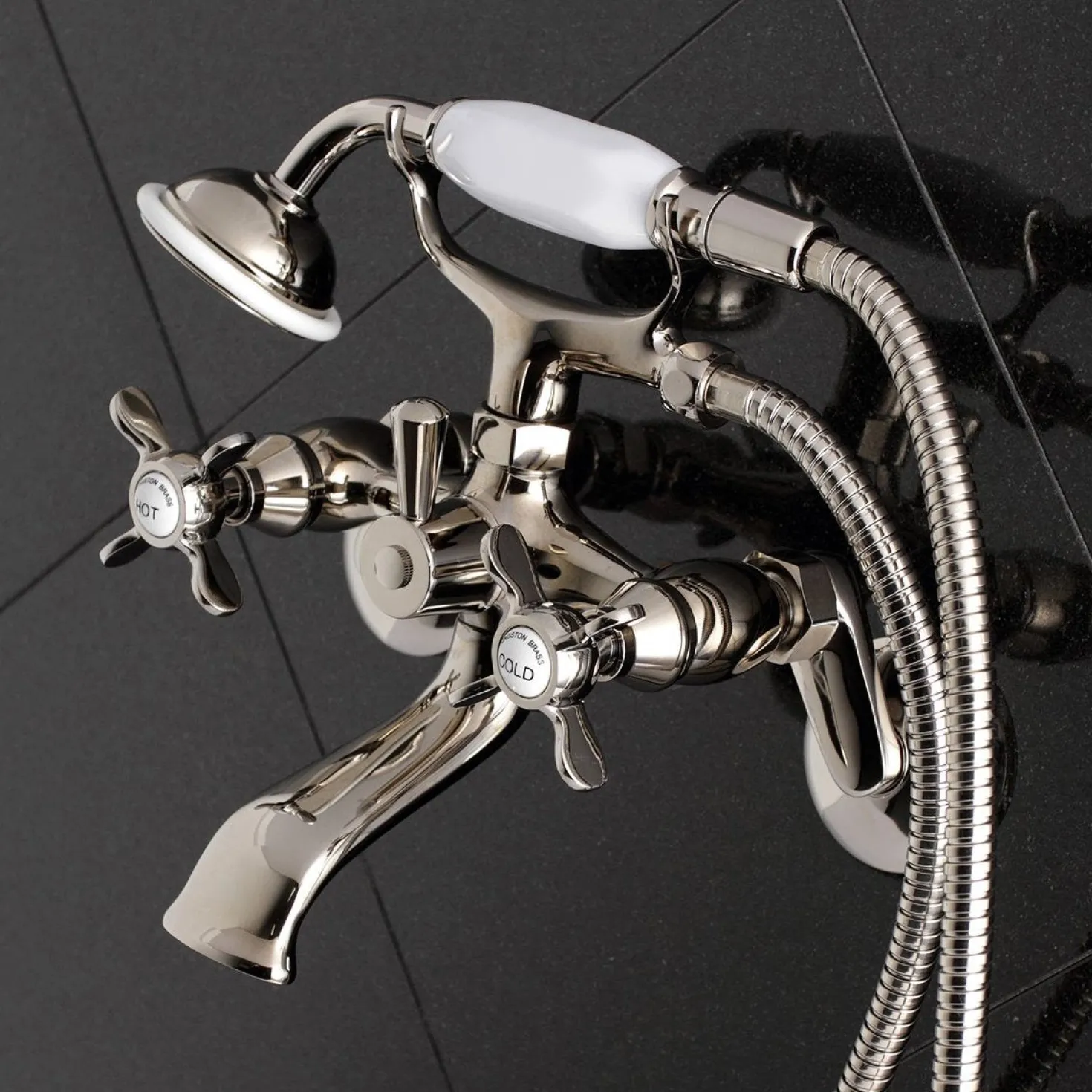 Kingston Brass Essex 2-Handle Wall Mount Clawfoot Tub Faucet with Hand Shower