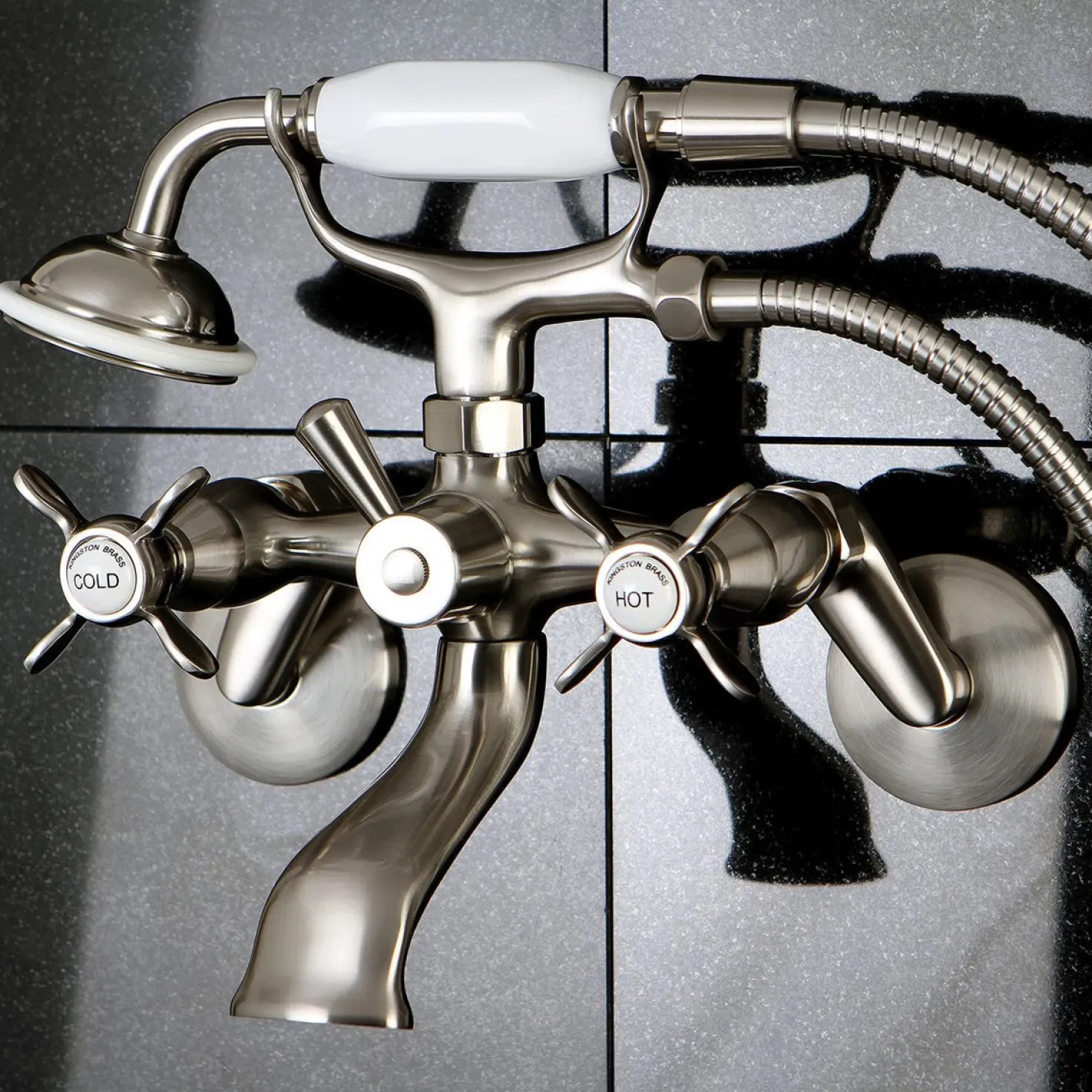 Kingston Brass Essex 2-Handle Wall Mount Clawfoot Tub Faucet with Hand Shower
