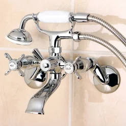 Kingston Brass Essex 2-Handle Wall Mount Clawfoot Tub Faucet with Hand Shower