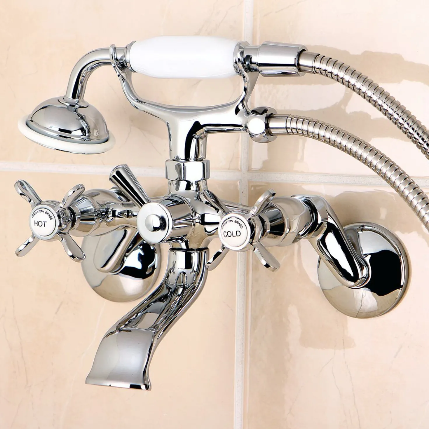 Kingston Brass Essex 2-Handle Wall Mount Clawfoot Tub Faucet with Hand Shower