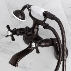 Kingston Brass Essex 2-Handle Wall Mount Clawfoot Tub Faucet with Hand Shower