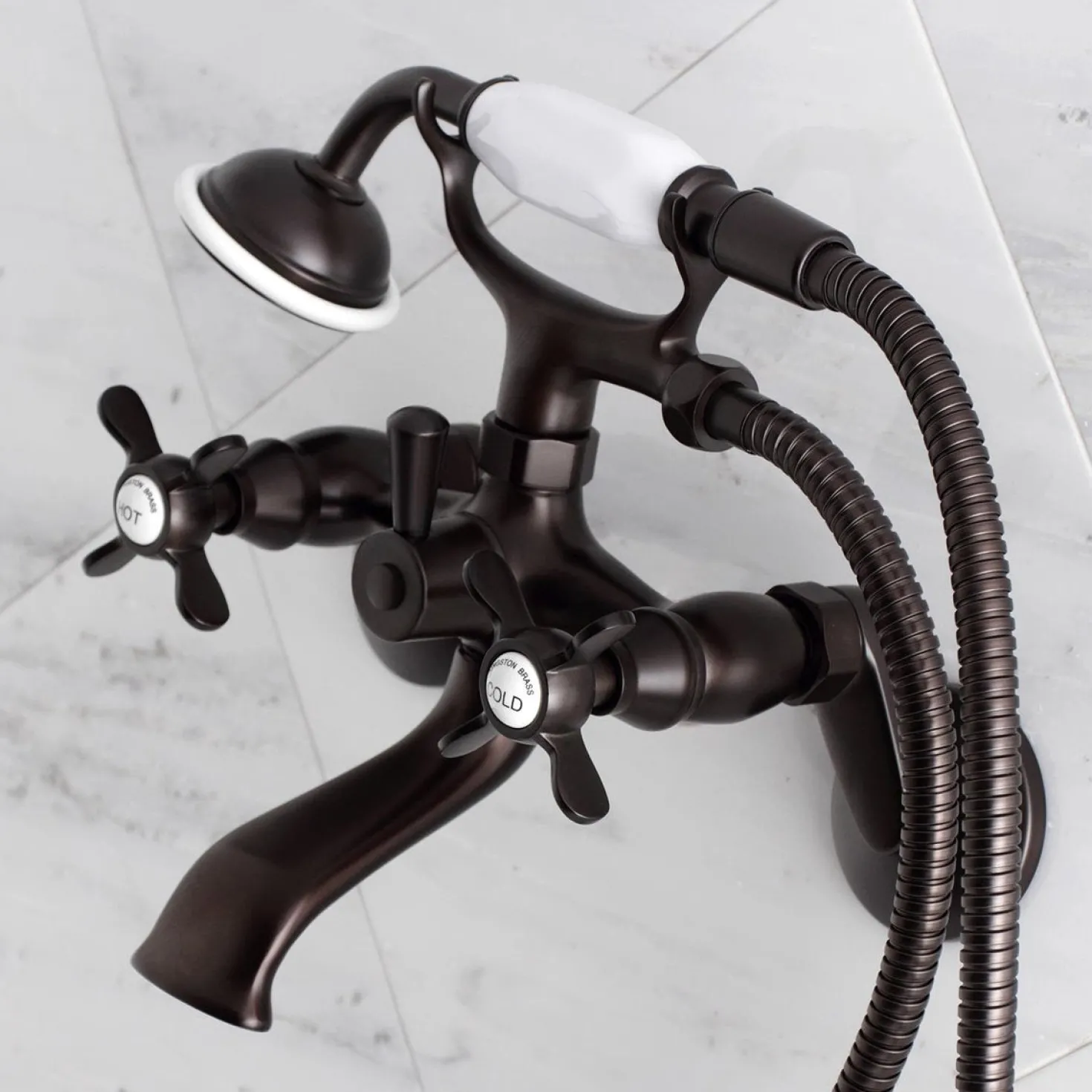 Kingston Brass Essex 2-Handle Wall Mount Clawfoot Tub Faucet with Hand Shower