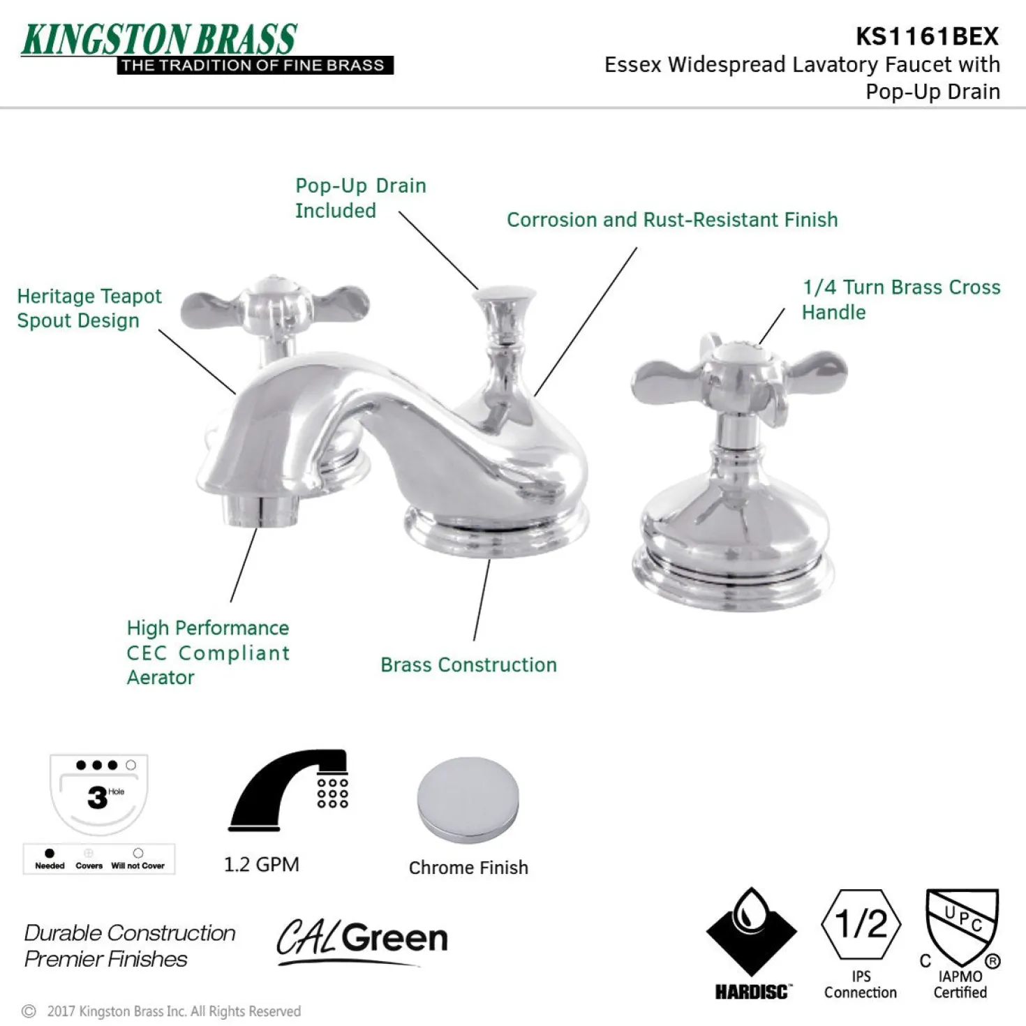 Kingston Brass Essex 3-Hole 8-Inch Widespread Bathroom Faucet