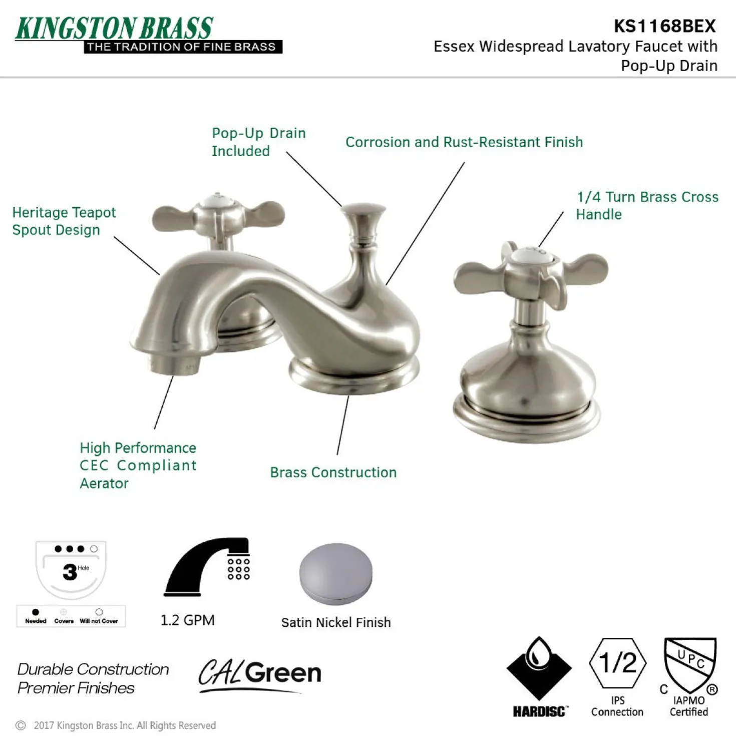 Kingston Brass Essex 3-Hole 8-Inch Widespread Bathroom Faucet